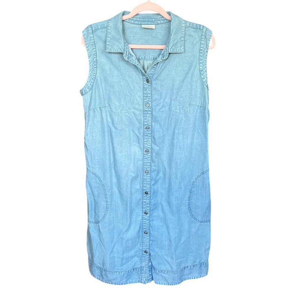 J Jill Womens Chambray Sleeveless Shirt Dress Sz 1X Button Front Tencel Pockets